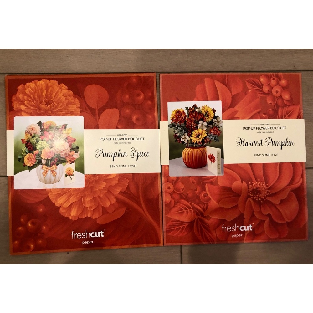 NEW Set of 2 FreshCut Paper 3D Pop-Up Flower Pumpkin Designs